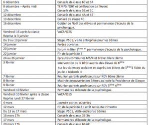 Calendrier année 2016-2017